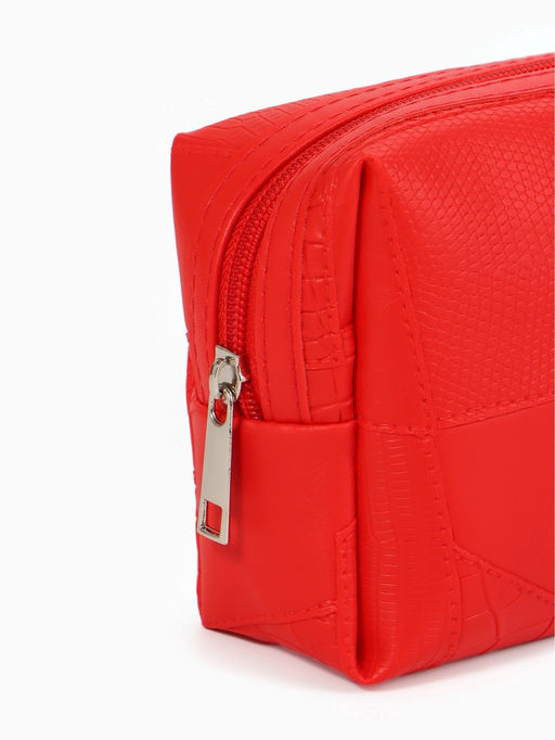 Косметичка ONE COLOR, на молнии, искусственная кожа, красная