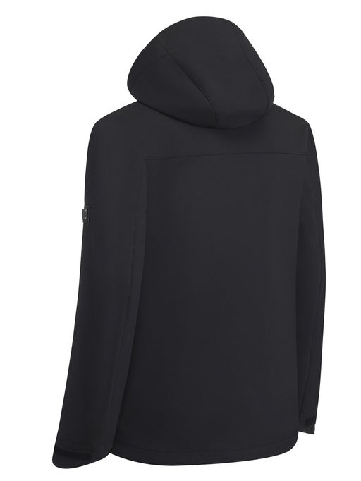 Ветровка мужская софтшелл виндстоппер с капюшоном спортивная черного цвета 9615_1Ch