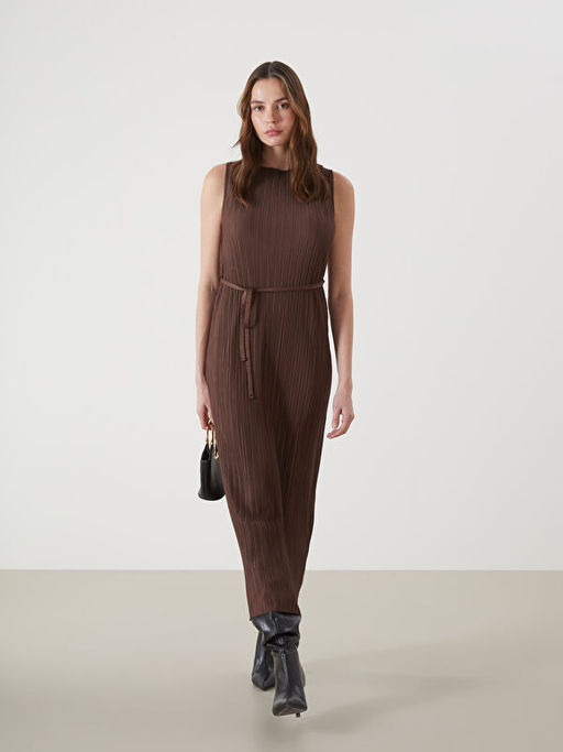 Bisiklet Yaka Dokulu Krinkle Elbise