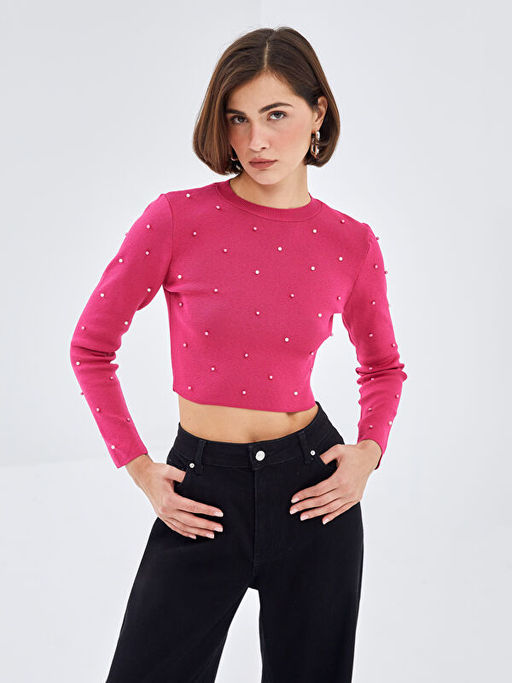 Bisiklet Yaka Crop Kad?n Triko Kazak