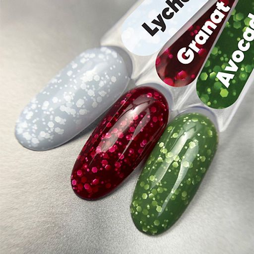 FLAKE base Avocado травянисто-зеленая база с белыми шестигранниками - Patrisa nail фото 2