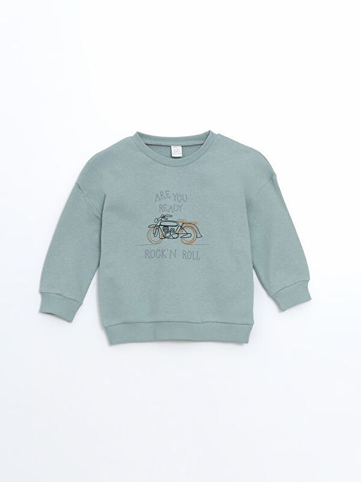 Bisiklet Yaka Bask?l? Erkek Bebek Sweatshirt