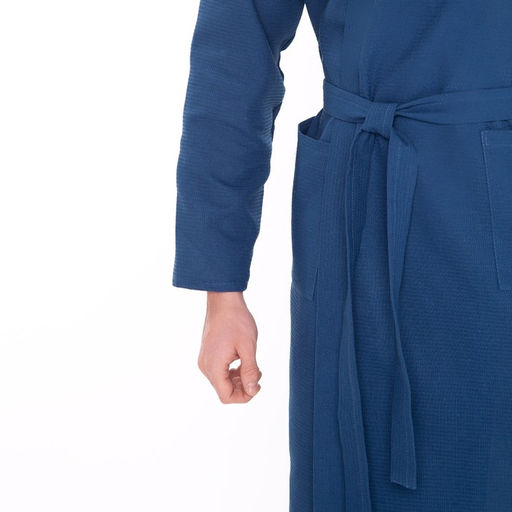 Халат вафельный запашной мужской, размер 52, хлопок 100%, синий