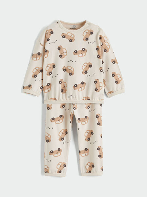 Bisiklet Yaka Bask?l? Erkek Bebek Pijama Tak?m?