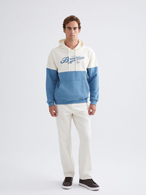 Uzun Kollu Bask?l? Erkek Hoodie