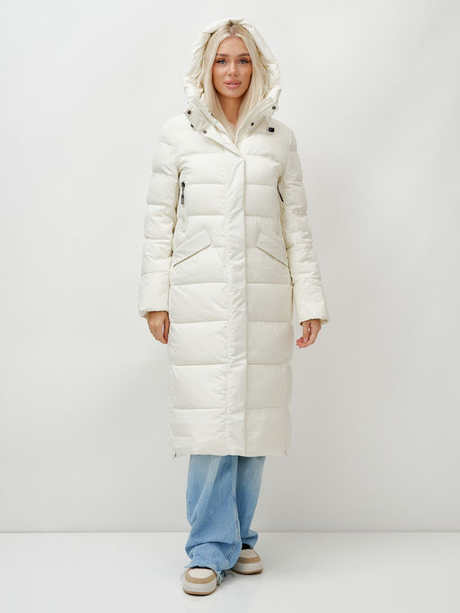 Пальто утепленное стеганное зимнее с капюшоном женское бежевого цвета 9610B - Mtforce фото 2