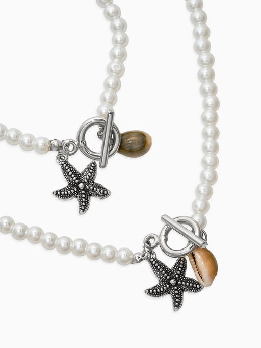 Набор 2 пред-та: бусы.браслет "Жемчуг", звезда, цвет белый в серебре L=18/42см №6