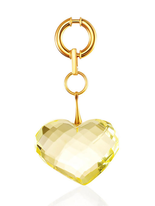 Подвеска Сердце алмазное из ярко-лимонного янтаря на креплении с замочком
