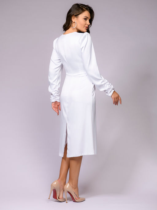 Платье белое длины миди с длинными рукавами - 1001dress фото 5