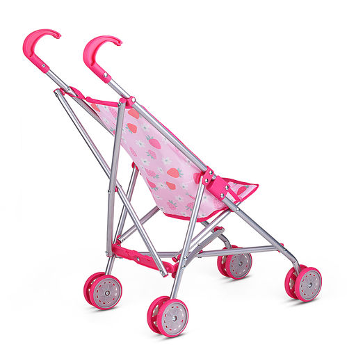 Коляска для кукол металлическая, складная, прогулочная, цвет розовый с звездами.