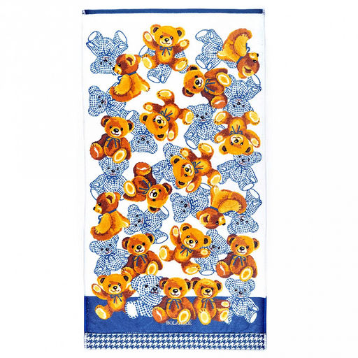 "Япония-2059" Полотенце махровое 70х140см, плотность 300гр/м2, 100% хлопок, "Мишутки", синий, Bolangde (Китай)