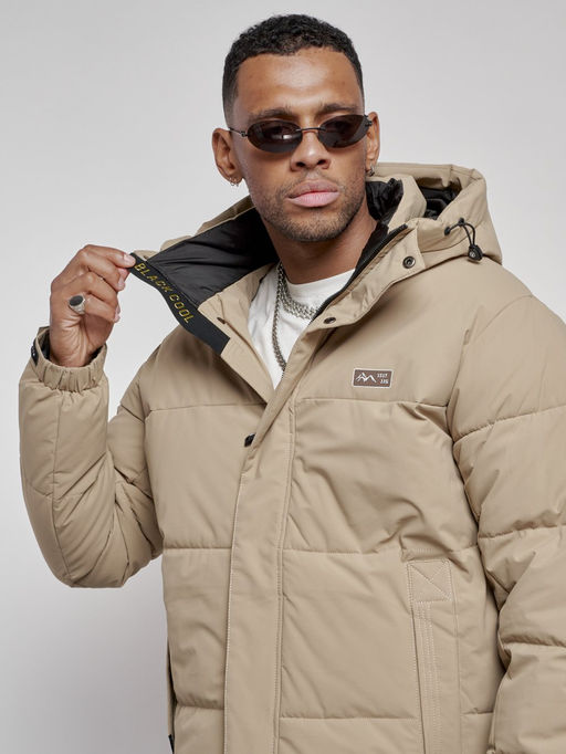 Куртка молодежная мужская зимняя с капюшоном бежевого цвета 8356B - Wonderrman фото 11