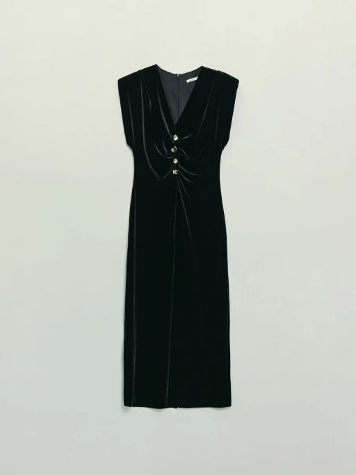 Бархатное платье с драпировкой и пуговицами / Zarina