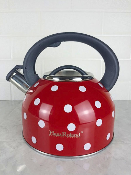 Чайник 2,5л нержавеющая сталь HR732-1 красный в белый горох OLS-001-5