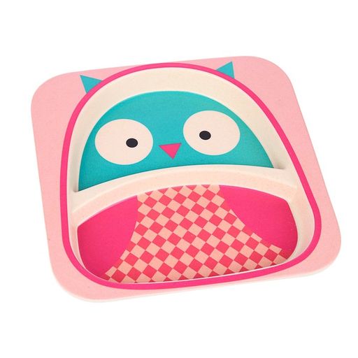 Набор детской посуды из бамбука Совушка, 5 предметов: тарелка, миска, стакан, столовые приборы - Крошка я фото 4