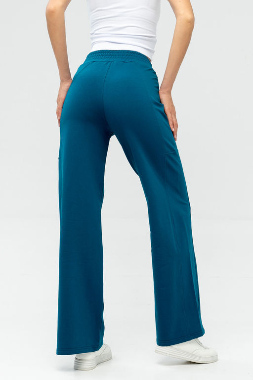 Брюки-палаццо из футера женские, т.бирюзовый - Solo mio фото 6