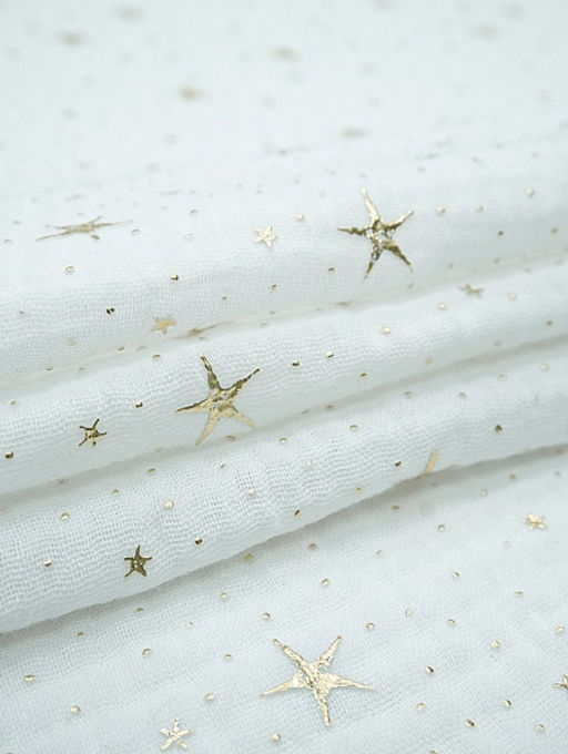 Муслин двухслойный с эф.жатости Звездочки (золотой глиттер) цв.белый, ш.1.4м, хл-100%, 140гр/м.кв - Купава фото 6