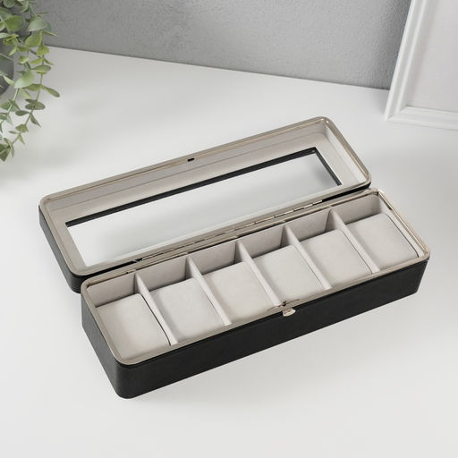 Шкатулка для часов 6 отделений «Чёрная», искусственная кожа, 9.5×30.5×8 см