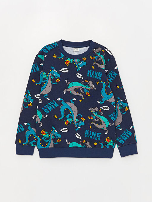 Bisiklet Yaka Bask?l? Uzun Kollu Erkek ?ocuk Sweatshirt - Waikiki фото 3