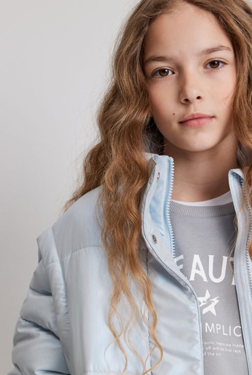 ACOOLA / Утеплённая куртка со съёмными рукавами для девочек в серо-голубом цвете фото 7