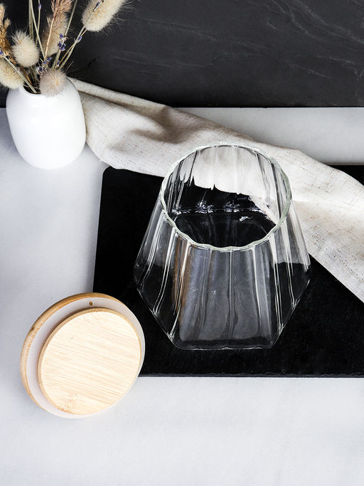 Банка для сыпучих бамбуковая крышка с фигуркой 800 мл 13х11 см / 7606 /уп 48/ новогодняя