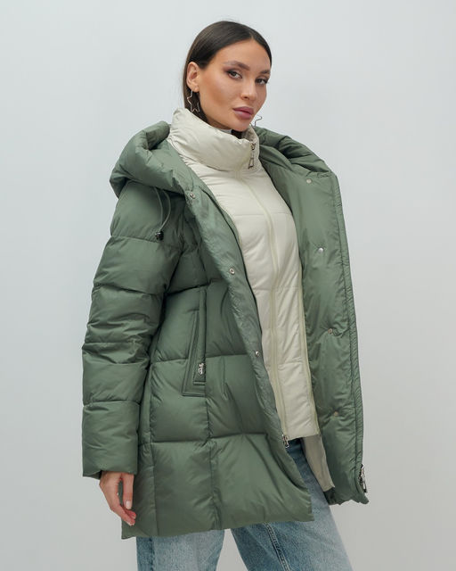 Куртка двубортная женская зимняя с капюшоном цвета хаки 7736Kh Бренд: Visdeer  фото 10