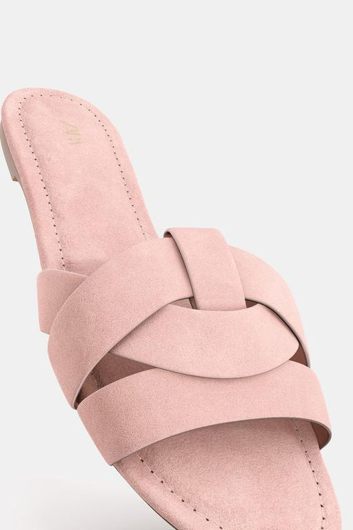 FLAT LEATHER CROSS-STRAP SANDALS - Zara фото 6