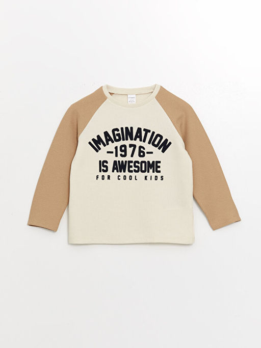 Bisiklet Yaka Uzun Kollu Bask?l? Erkek Bebek Ti??rt