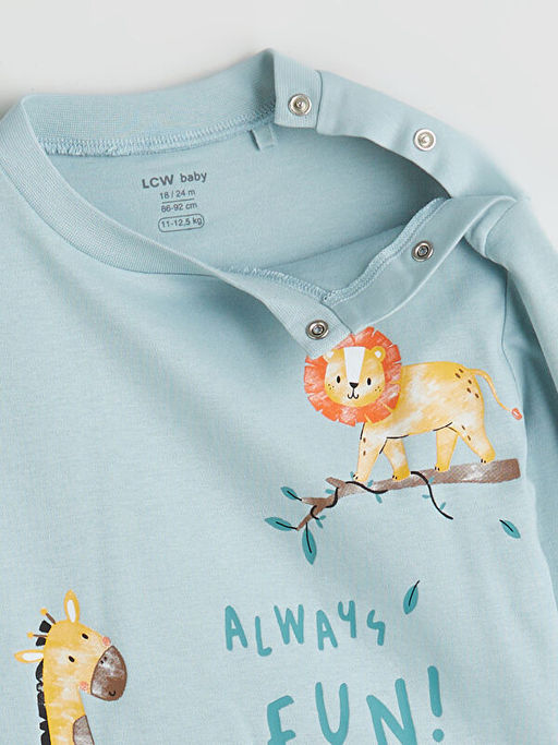 Bask?l? Erkek Bebek Ti??rt ve Pantolon 2li