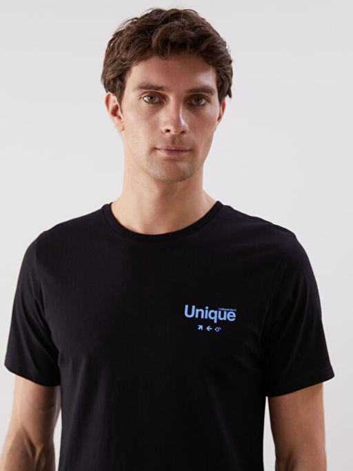 Bisiklet Yaka K?sa Kollu Bask?l? Penye Erkek Ti??rt