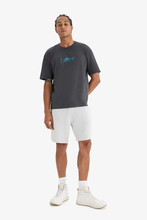 DeFactoFit NBA Los Angeles Lakers Boxy Fit Bisiklet Yaka S?rt Bask?l? K?sa Kollu Tisort  фото 3