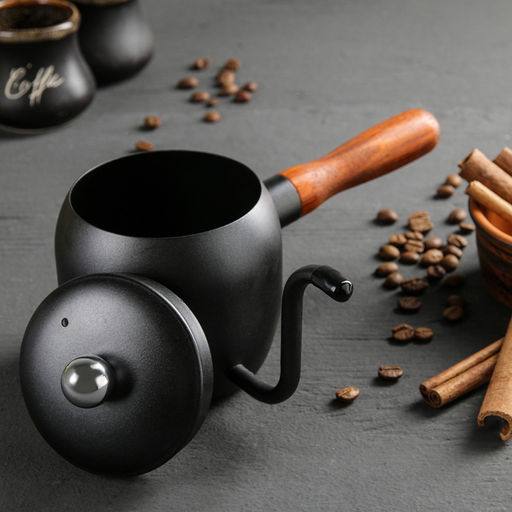 Турка, 500 мл, деревянная ручка, металл, чёрная