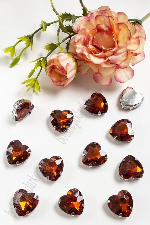 Стразы пришивные 16 мм "Сердечко" (10 шт) SF-3715, темно-коричневый №4