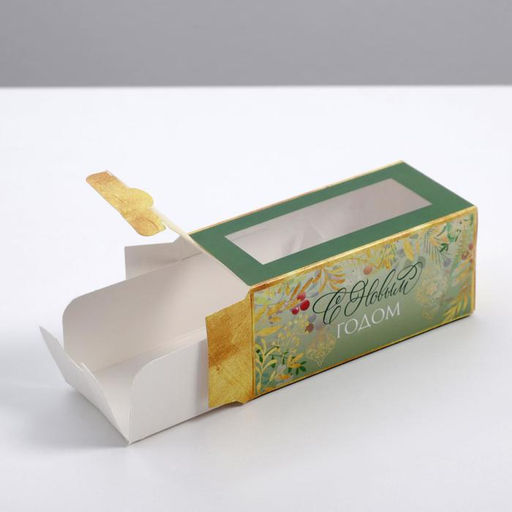 Цена за 5 шт. Коробочка для макарун «С Новым годом» 12 х 5,5 х 5,5 см.