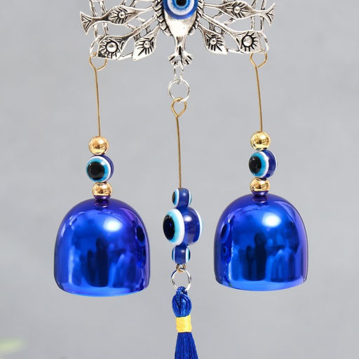 Музыка ветра от сглаза «Павлин хвост-веер», с кисточкой, 2 колокольчика, 28 см