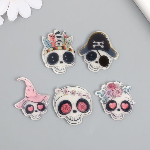 Цена за 5 шт. Декор для творчества акрил «Весёлый череп», 3.4×3.1 см, МИКС