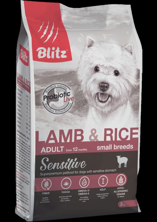 BLITZ ADULT Small Lamb&Rice Sensitive ягненок рис для взрослых собак мелких пород 2 кг BDD07-1-02000