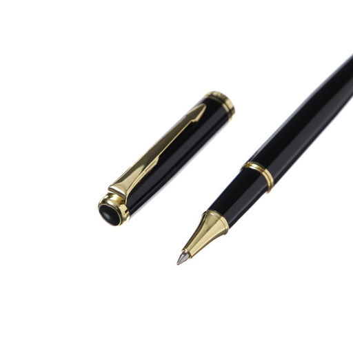 Ручка подарочная роллер в кожзам футляре, корпус чёрный, золото