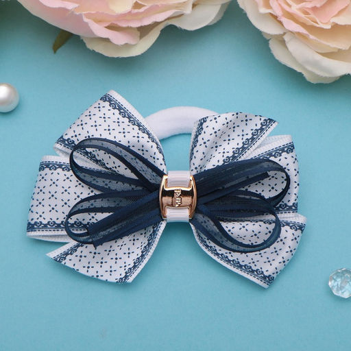 Цена за 6 шт. Бант для волос на резинке «Школьница», мелкий узор, 8 см, бело-синий