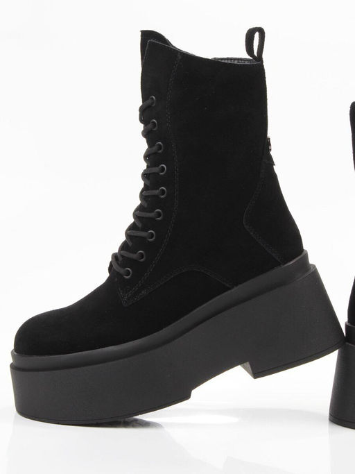 04-PAT225-2Z BLACK Ботинки зимние женские (натуральная замша, 100% шерсть)