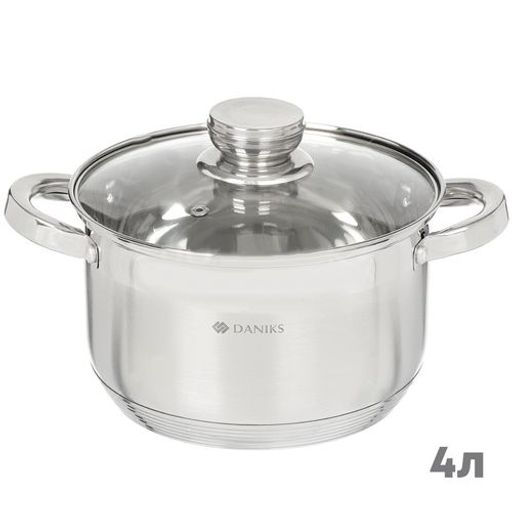 Кастрюля нерж СТАНДАРТ 4л ст/крыш мет/руч матов 20см SD-20-2 (294421) /DANIKS/