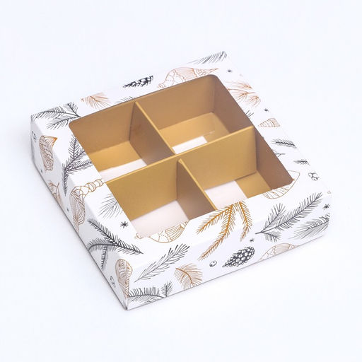 Коробка под 4 конфеты, 12.6×12.6×3.5 «Новогодние игрушки»
