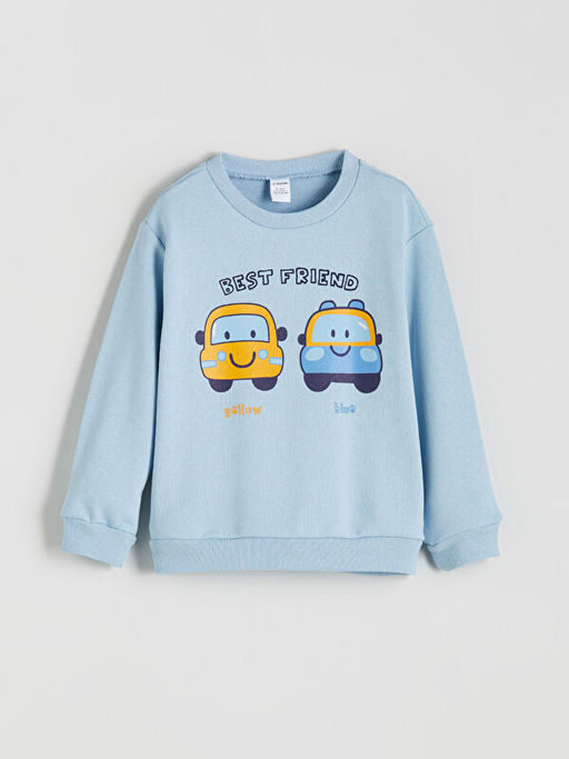 Bisiklet Yaka Bask?l? Erkek ?ocuk Sweatshirt