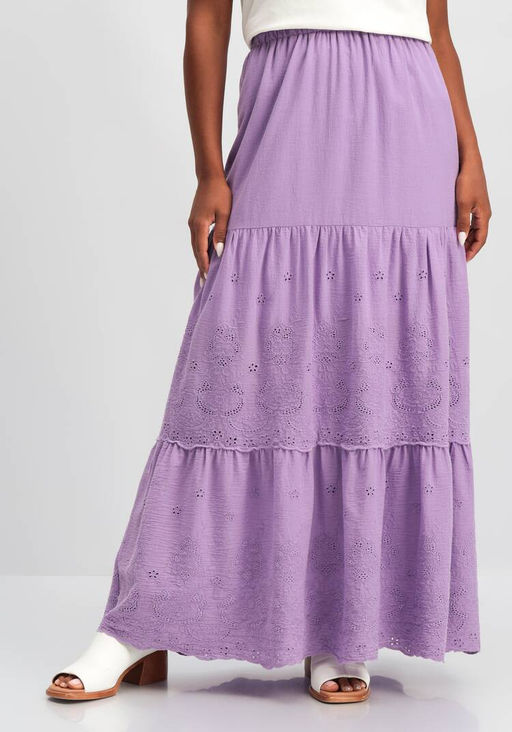 Юбка-миди ярусная из шитья фиолетовый