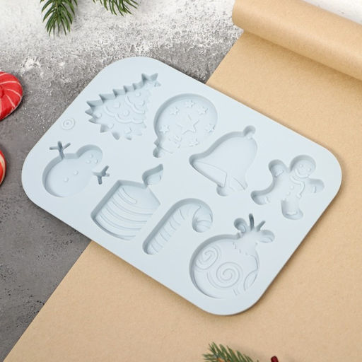 Форма для шоколада Доляна Новый год, силикон, 18.5?12.8?0.5 см, 8 ячеек, серая