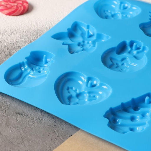 Форма для шоколада новогодняя 3D Доляна Ёлочные игрушки, силикон, 30?30 см, 12 ячеек, синяя  фото 4