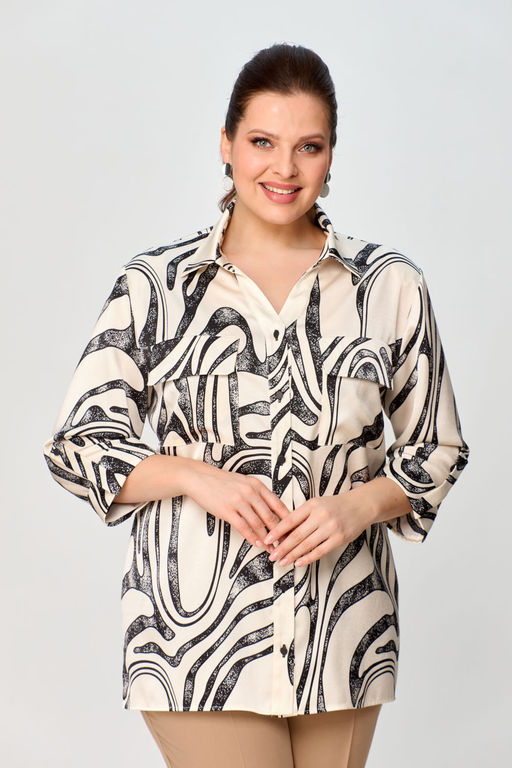 Блуза Элль стиль 2288а кремовый, черный принт  фото 7
