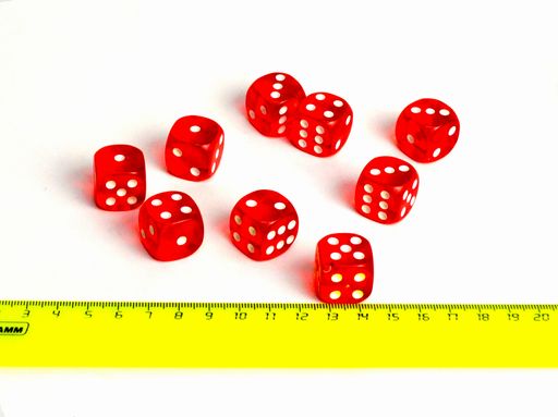 Игральные кости (кубик классический 6 граней, прозрачно-красный, 18*18мм) /100