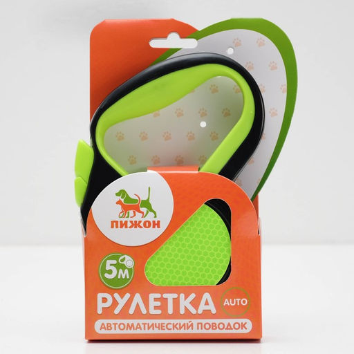 Рулетка Пижон светоотражающая, 5 м, до 25 кг, трос, прорезиненная ручка, зелёная  фото 5