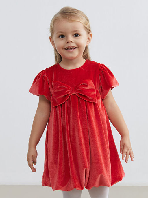 Fiyonk Detayl? Kadife K?z Bebek Elbise